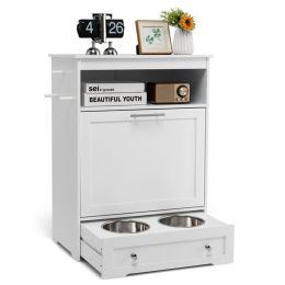White pet feeding station, pet cabinet