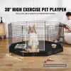 Dog Playpen, 8 Pcs 30"H x 24"W Panels Foldable Metal Pet Exercise Pen, Dog Fence Indoor and Outdoor Pen with Door, 600D Oxford Fabric Bottom Pad